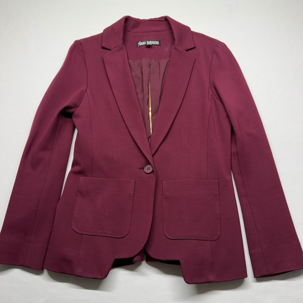 Blazer 4 Burgundy Gold Back Zip Fitted Made in USA Womens Yoana Baraschi